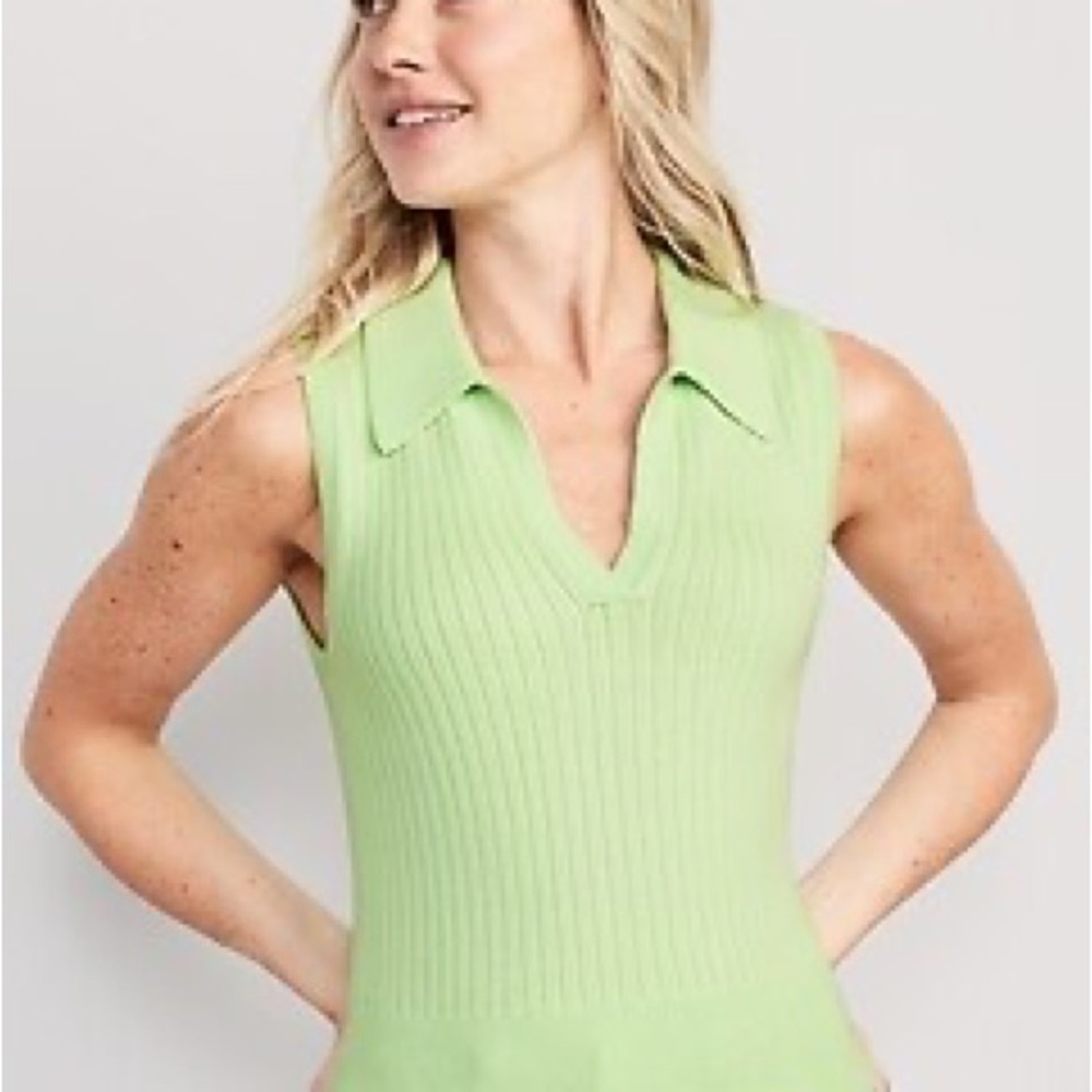 🌸last chance🌸 Old Navy Light Green Ribbed Sweater Polo Tank